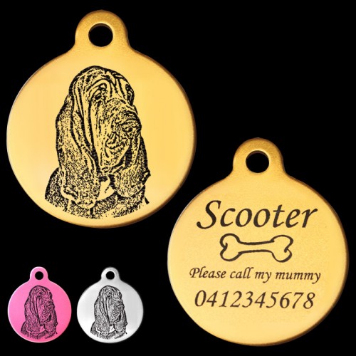 Bloodhound Engraved 31mm Large Round Pet Dog ID Tag
